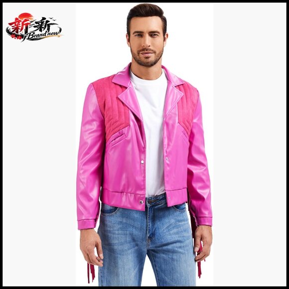 Men's Faux Leather Fringe Jacket for Halloween Cosplay and Themed Parties